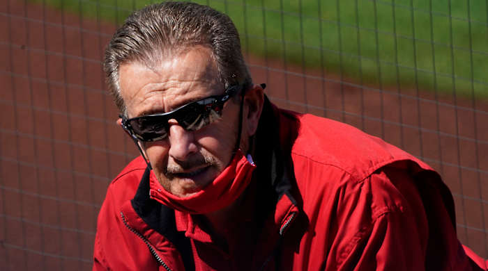 Angels owner Arte Moreno gets ready for a spring training game against the San Francisco Giants.
